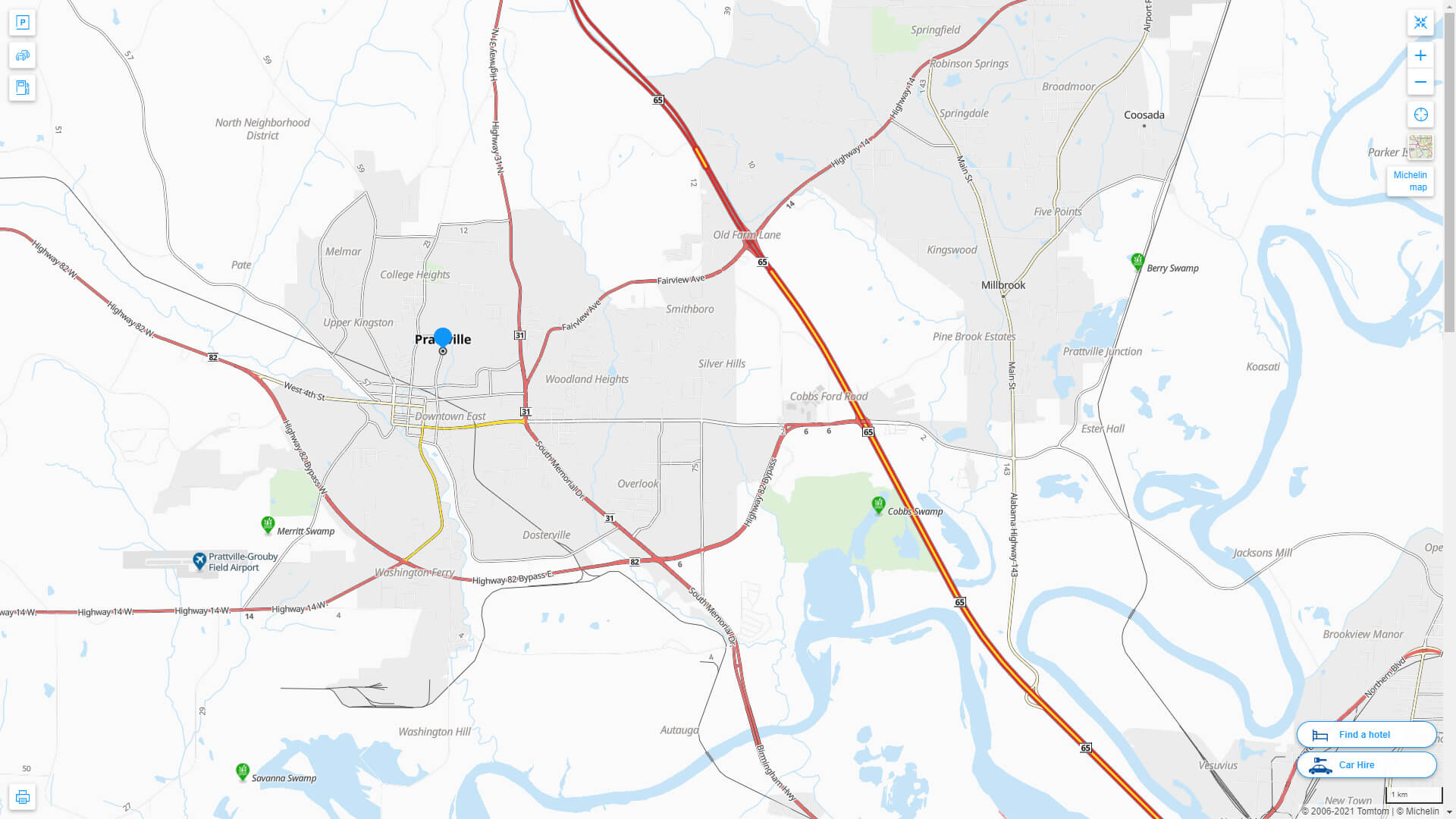 Interstate Highway Map of Prattville in Alabama